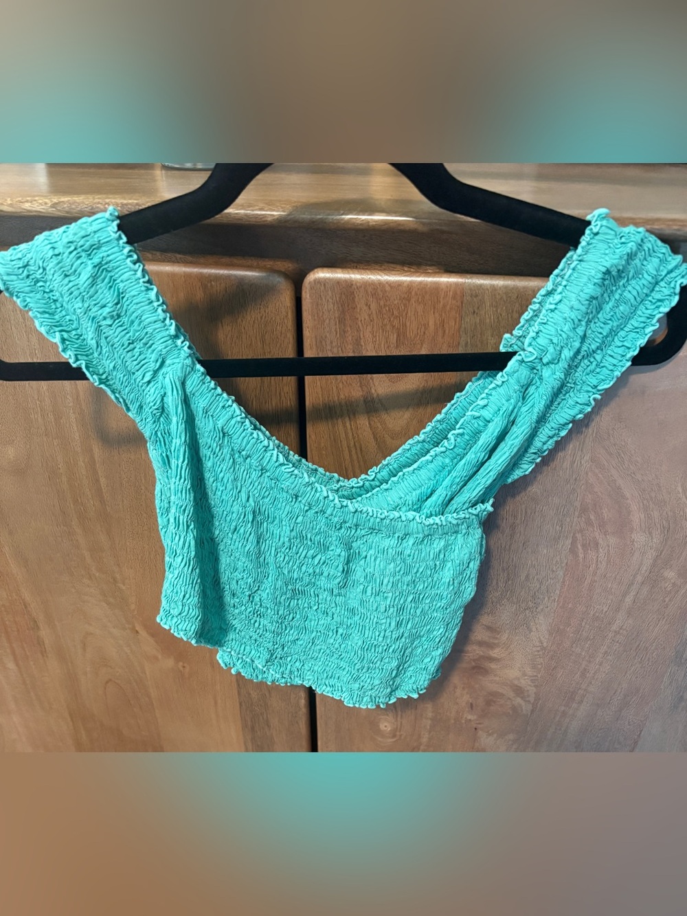 Poupette St Barth Aqua Smocked Crop Top XS Off Shoulder Stretch Viscose - Picture 3 of 8